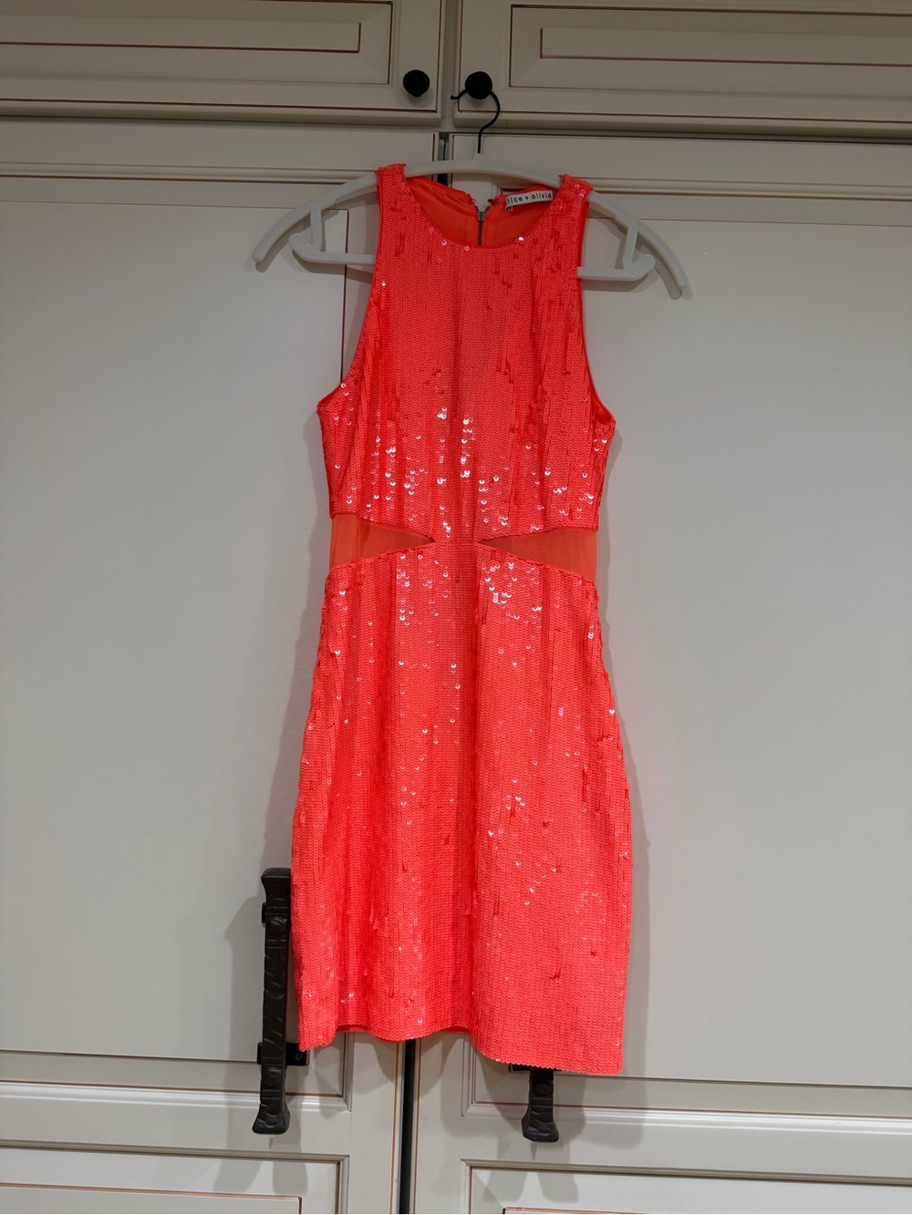 Alice + Olivia Cara Sequin Mesh Cut Out Mini Dress - Picture 3 of 8
